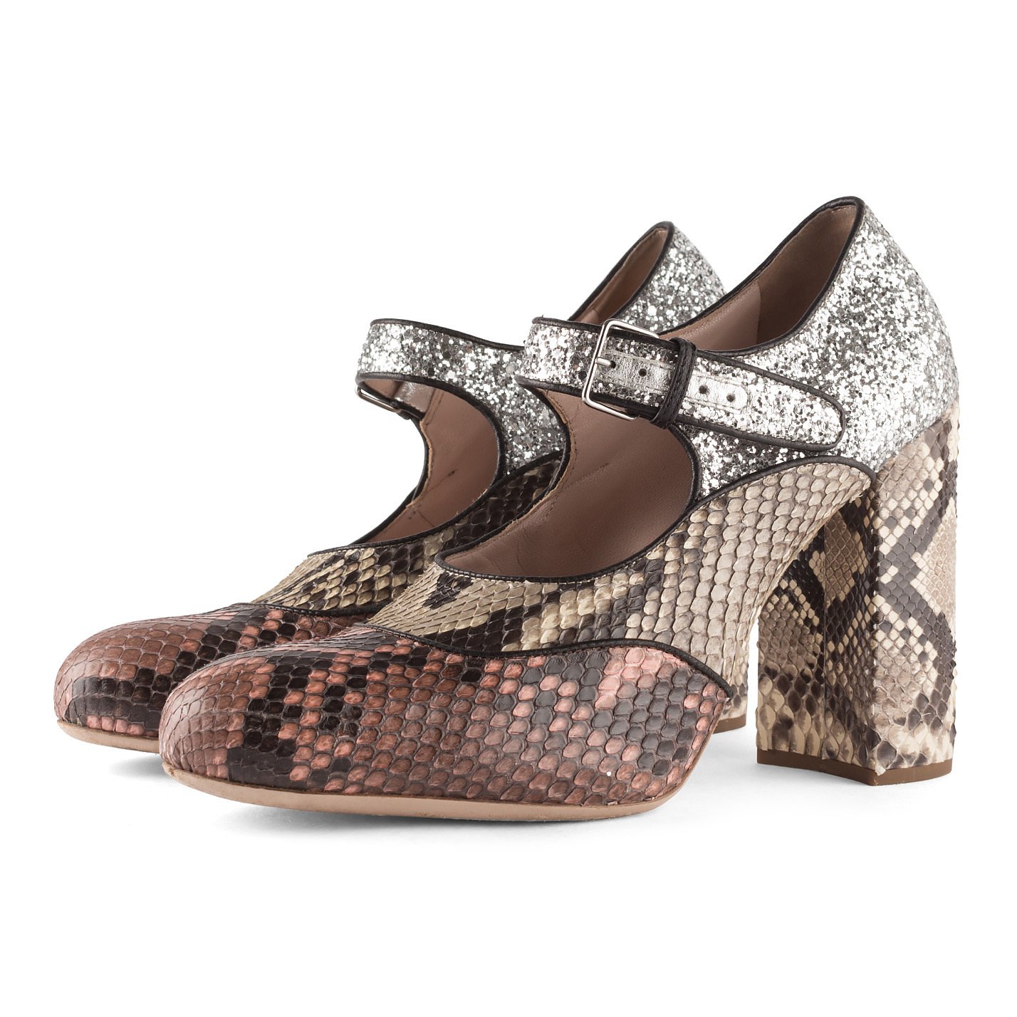 Miu Miu Snakeskin and Glitter Shoes 