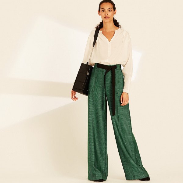 Amanda Wakeley Herringbone Wide Leg Trousers