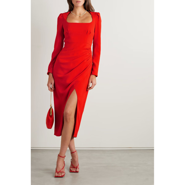 Self-Portrait Crepe Ruched Midi Dress