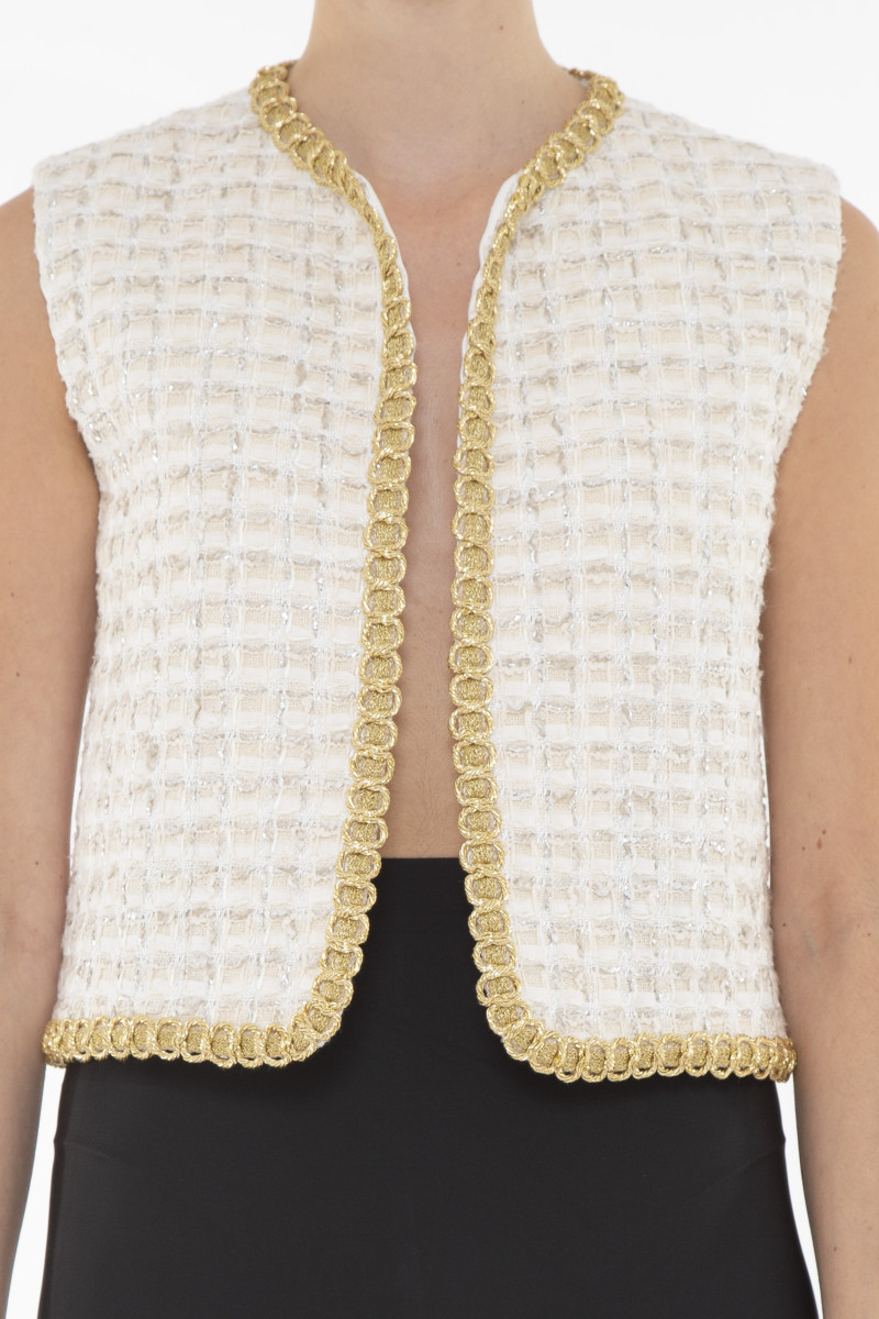 Giambattista Valli Tweed waistcoat with gold trim