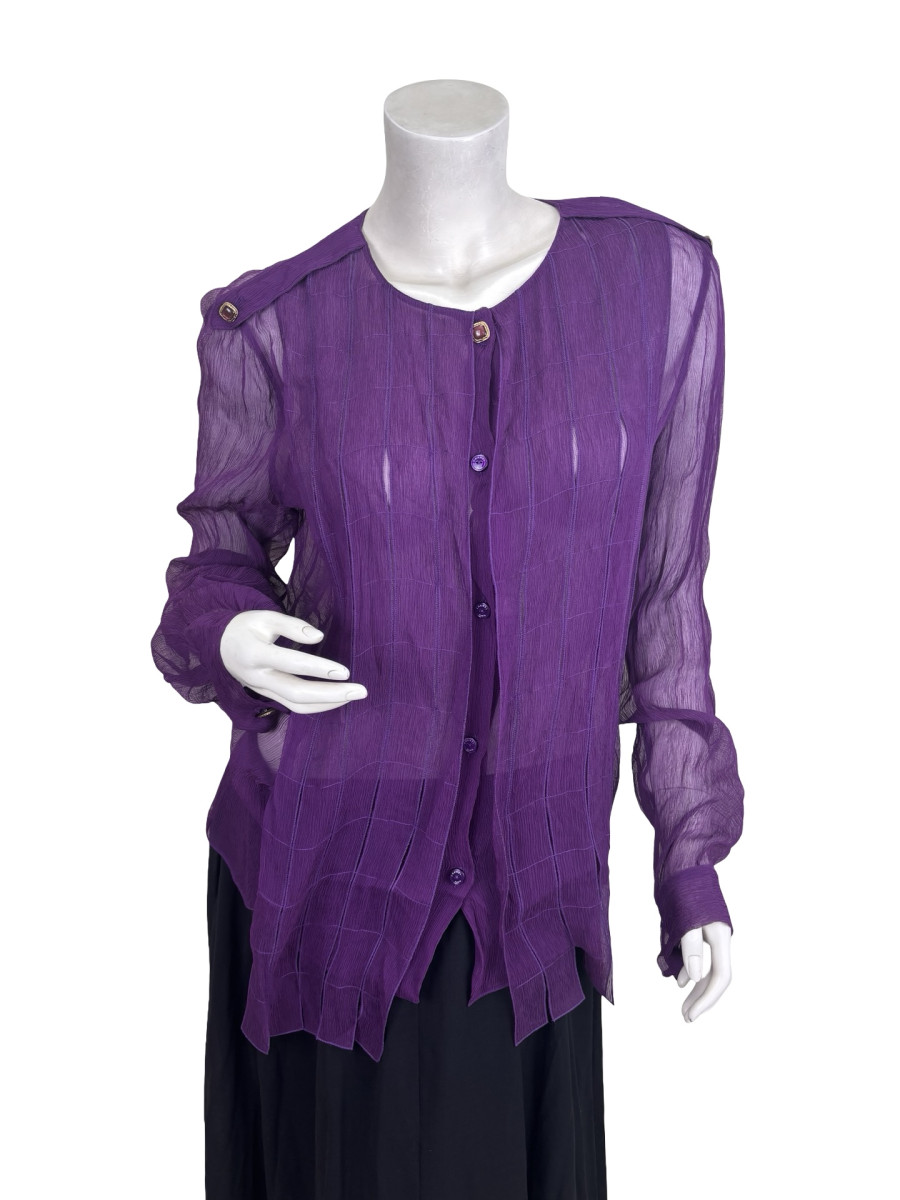CHANEL Silk Button Top in Purple