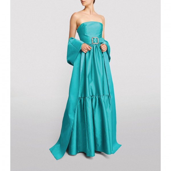 Rent Buy Monique Lhuillier Sateen Belted Strapless Gown | MY WARDROBE HQ
