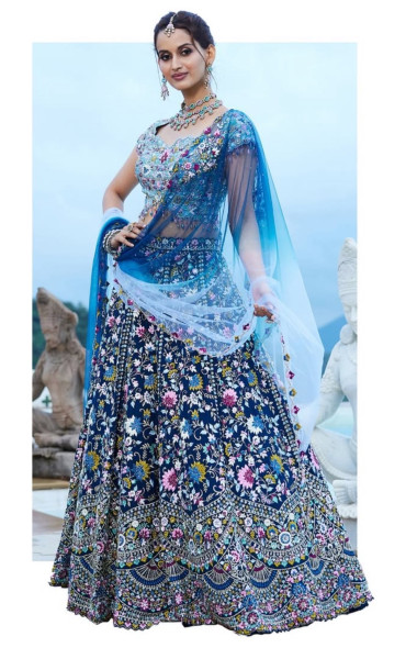 Boutique Blue Embroidered Lehenga