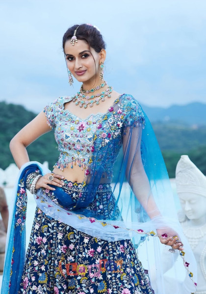 Boutique Blue Embroidered Lehenga