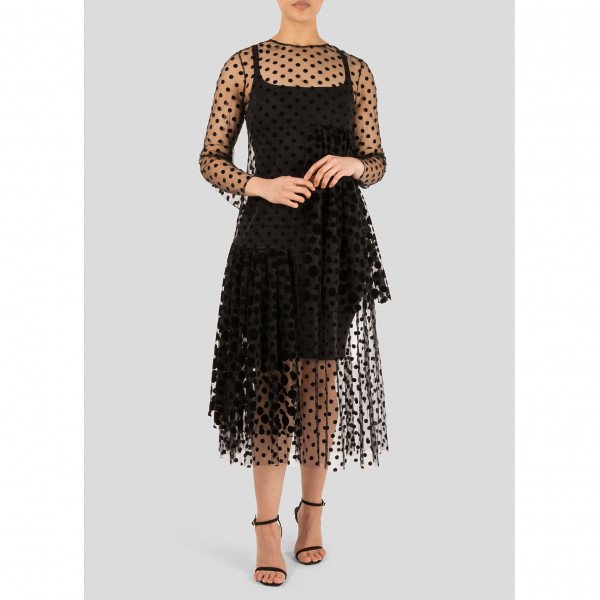 Rent Buy Paskal Sheer Polka-Dot Flocked Tulle Midi Dress