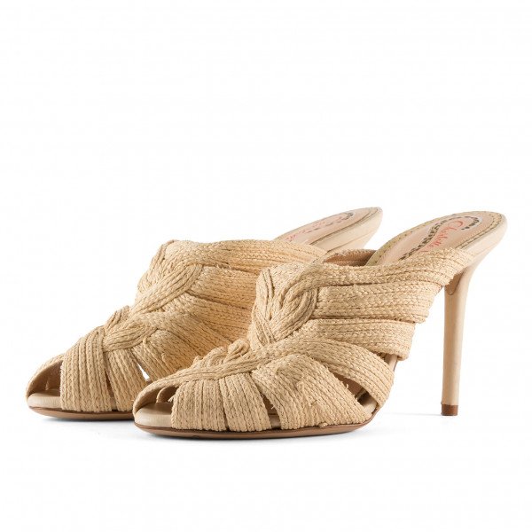 Charlotte Olympia Raffia Peep-Toe Stiletto Mules