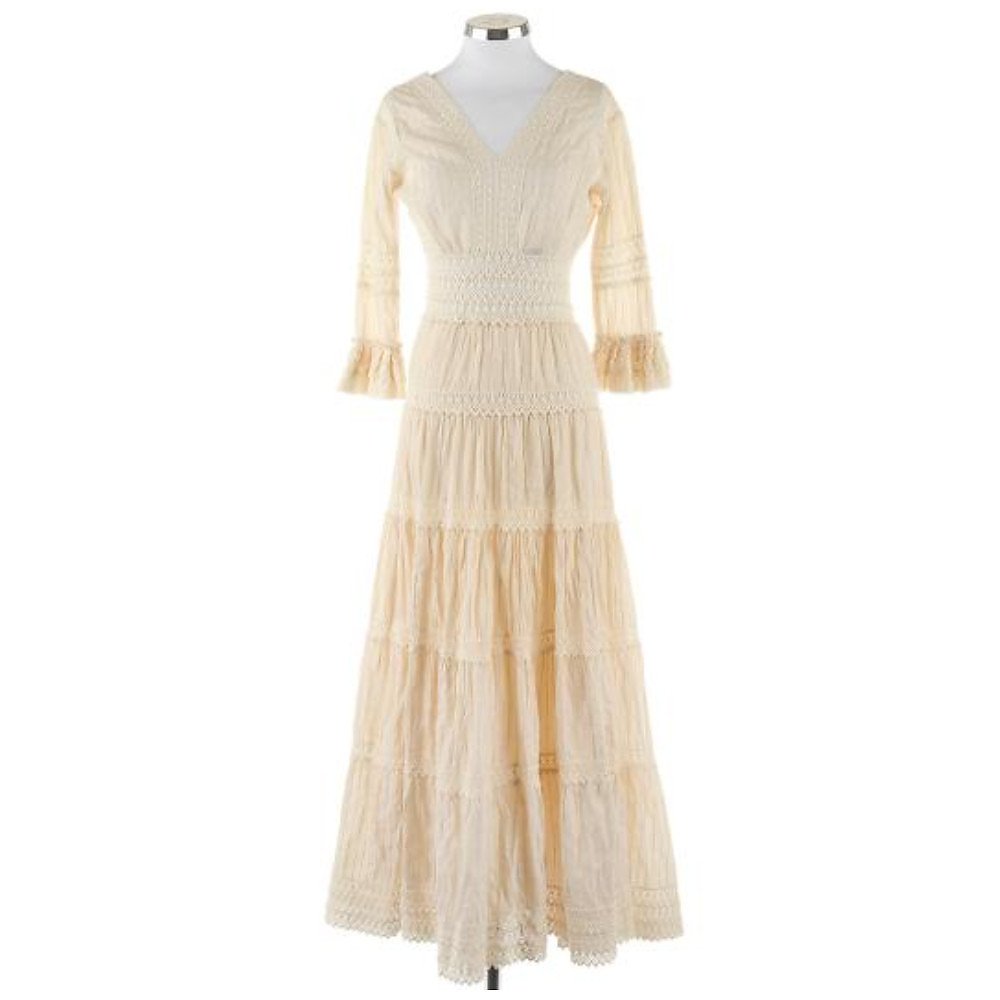 Vintage Embroidered Tiered Maxi Dress