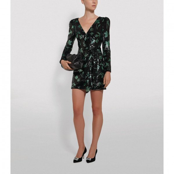 Rent Buy Self Portrait Sequin Leaf Print Mini Dress MY WARDROBE HQ