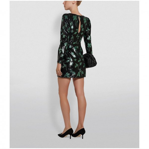 Self-Portrait Sequin Leaf Print Mini Dress