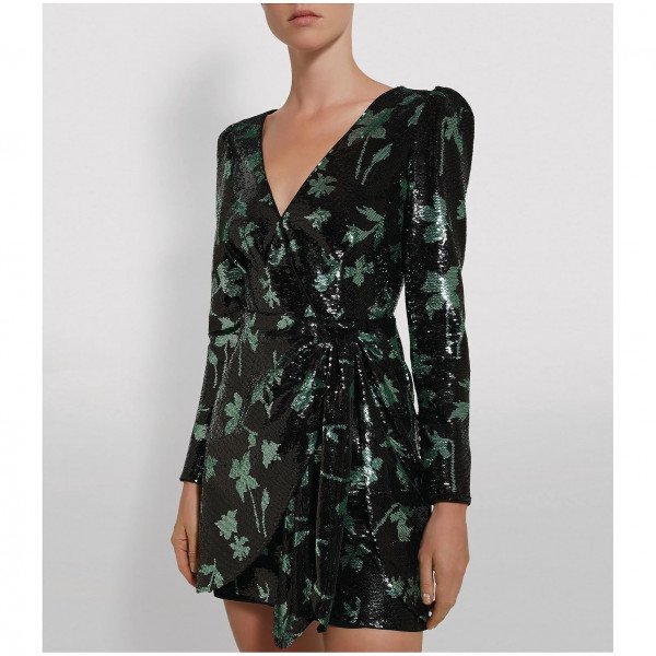 Self-Portrait Sequin Leaf Print Mini Dress