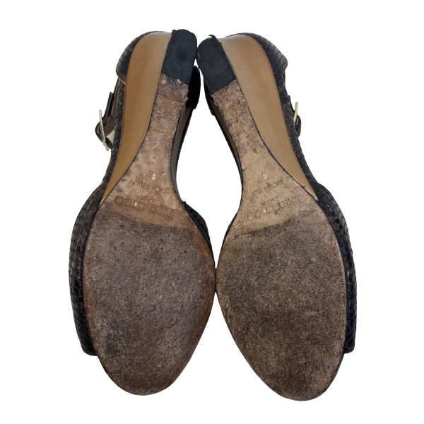 Jimmy Choo Embossed Snake Leather Peep Toe Wedge Sandals