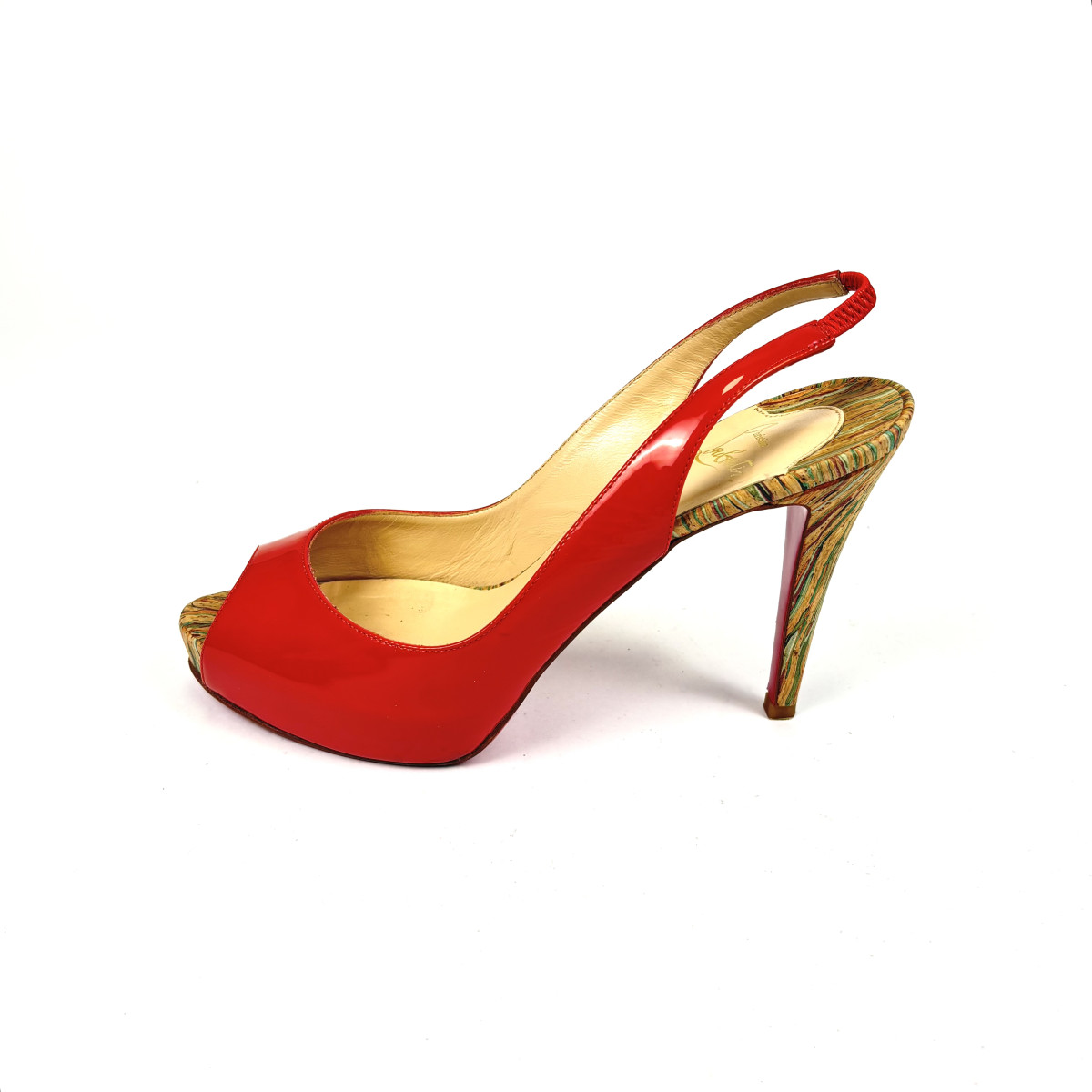 Christian Louboutin Orange Patent Leather Slingback Heels