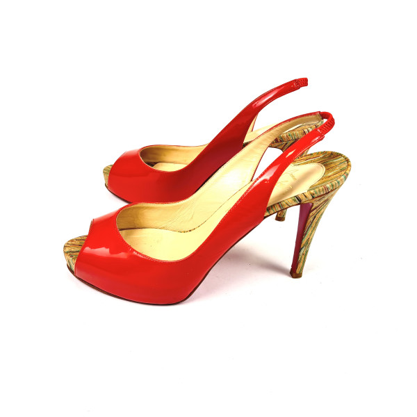 Christian Louboutin Orange Patent Leather Slingback Heels