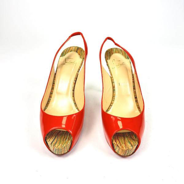 Christian Louboutin Orange Patent Leather Slingback Heels