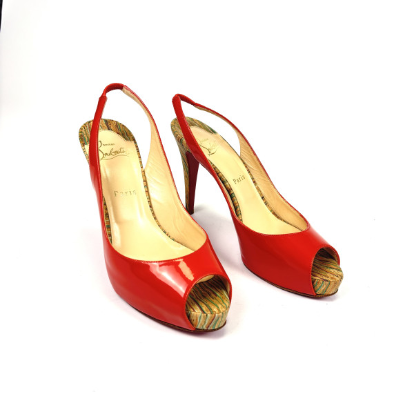 Christian Louboutin Orange Patent Leather Slingback Heels