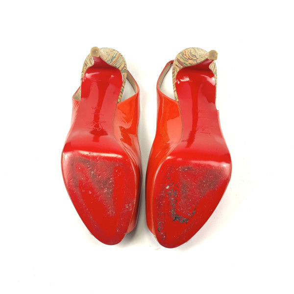 Christian Louboutin Orange Patent Leather Slingback Heels