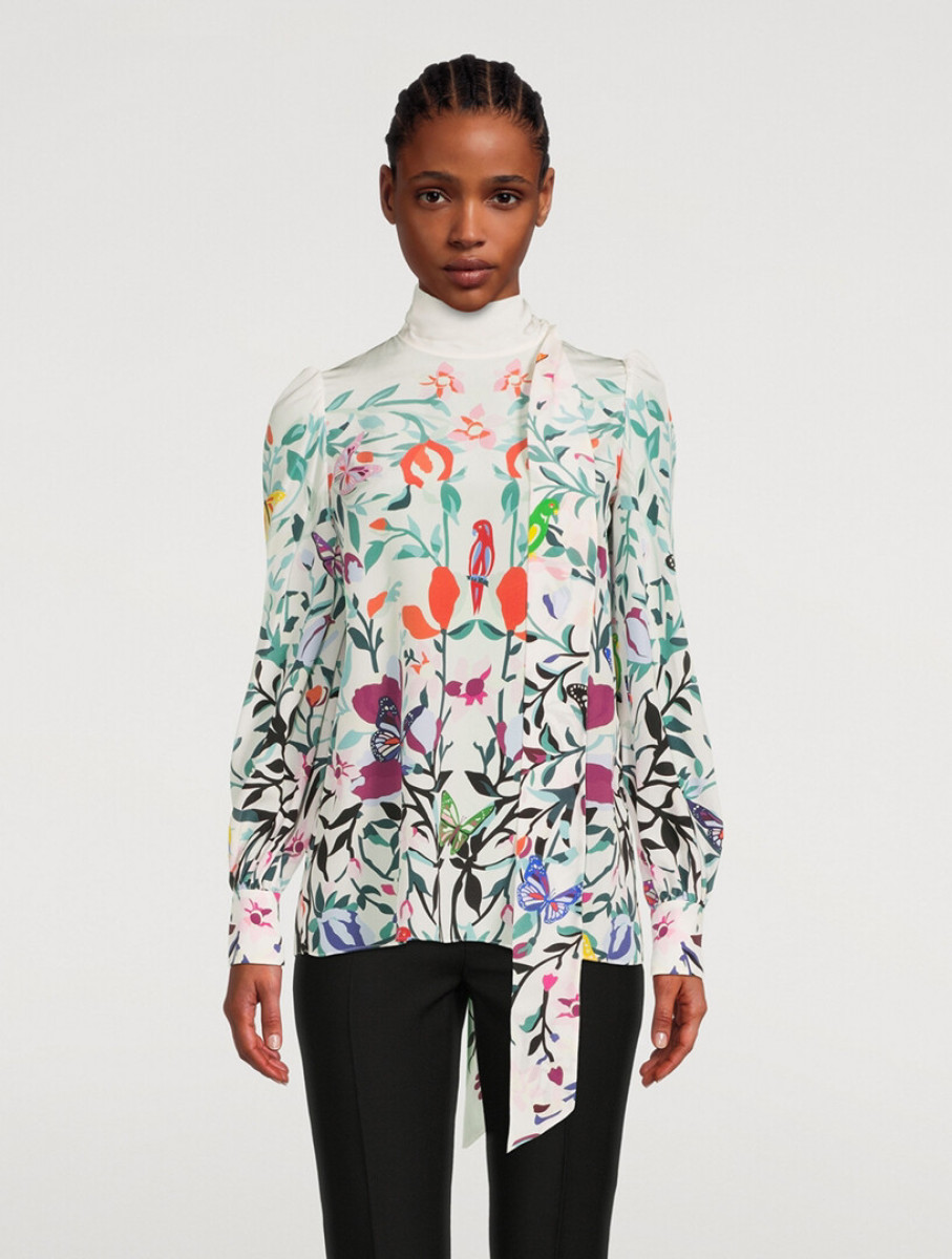 Valentino Crepe De Chine Blouse With Scarf In Floral Print