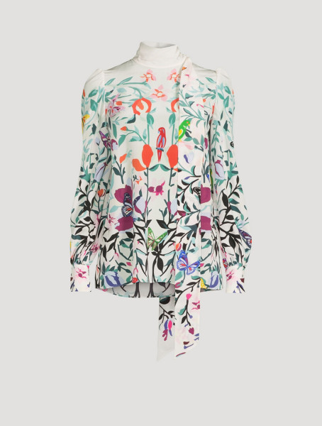 Valentino Crepe De Chine Blouse With Scarf In Floral Print