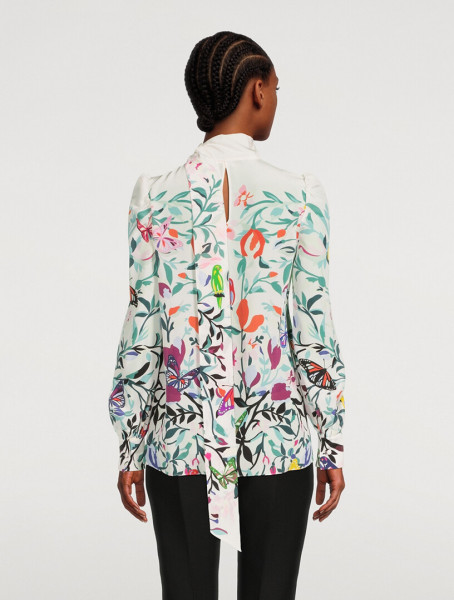 Valentino Crepe De Chine Blouse With Scarf In Floral Print