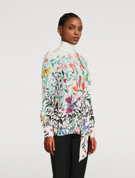 Valentino Crepe De Chine Blouse With Scarf In Floral Print