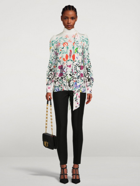 Valentino Crepe De Chine Blouse With Scarf In Floral Print