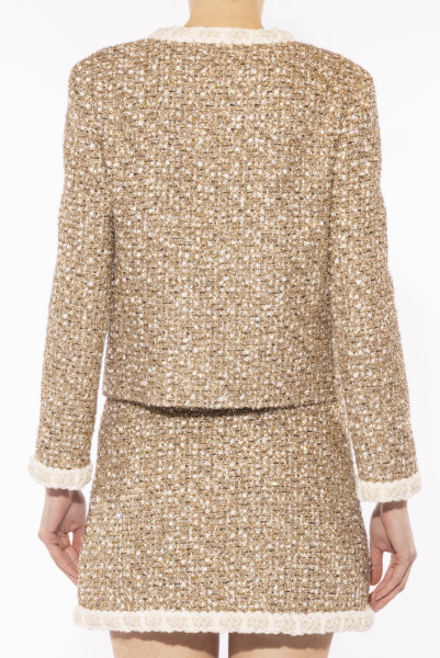 Giambattista Valli Gold tweed cropped jacket with ivory trim