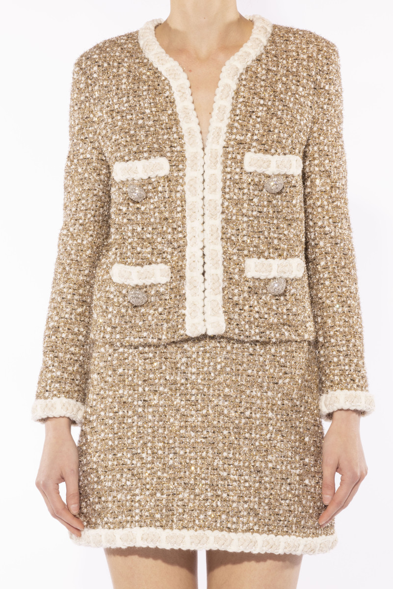 Giambattista Valli Gold tweed cropped jacket with ivory trim