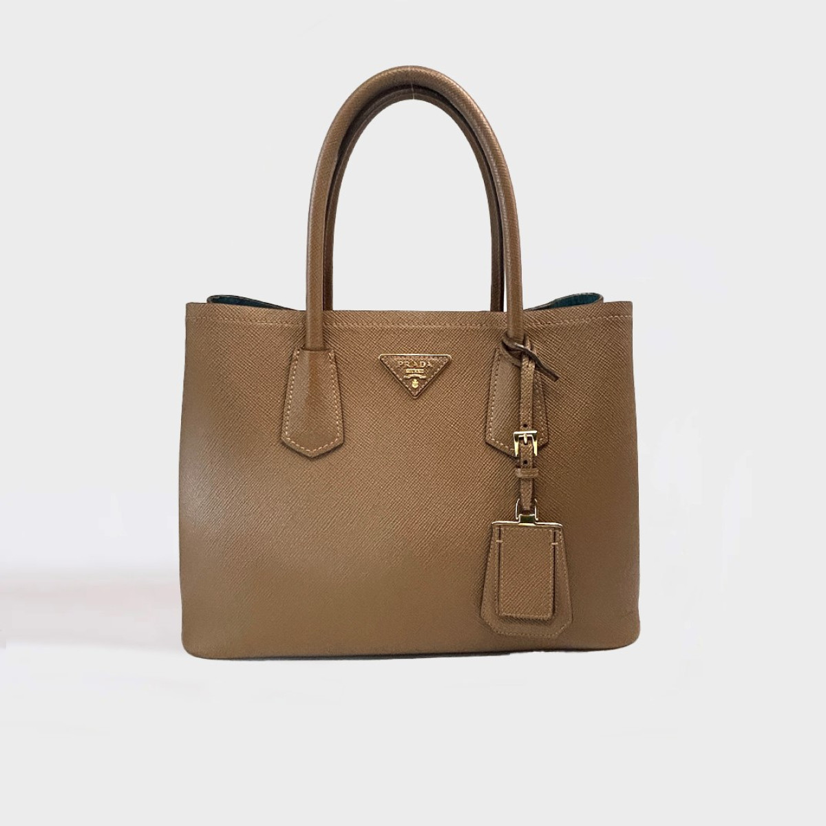 PRADA Double Tote Bag in Brown Saffiano Leather