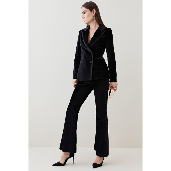 Karen Millen Velvet Waistband Detail Tailored Kickflare Trousers