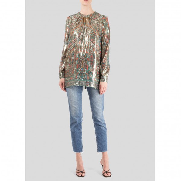 Vilshenko Metallic Print Silk Top