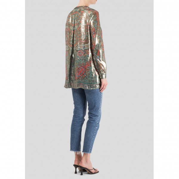 Vilshenko Metallic Print Silk Top