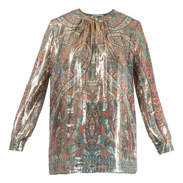 Vilshenko Metallic Print Silk Top