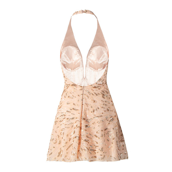 Barrus London Halter Neck Deep Decollete Sequined Mini Dress
