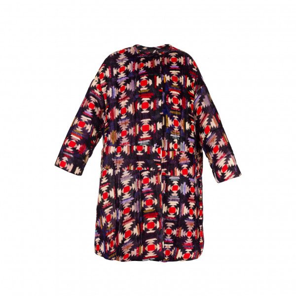 Rent Buy Isabel Marant Tao Long Quilted Printed Velvet Coat MY WARDROBE HQ