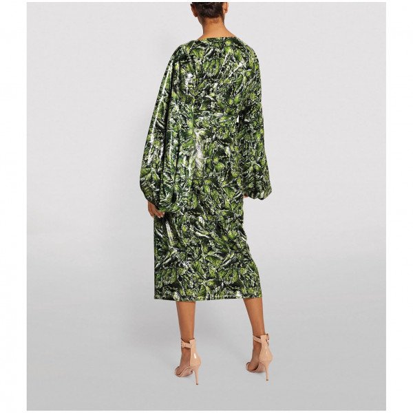 Halpern Embellished Wrap Midi Dress