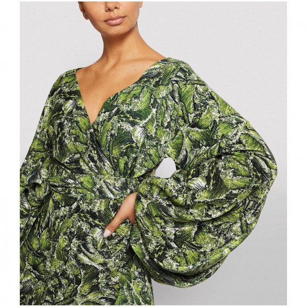 Halpern Embellished Wrap Midi Dress