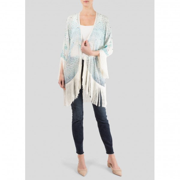 Athena Procopiou Printed Fringed Silk Kimono