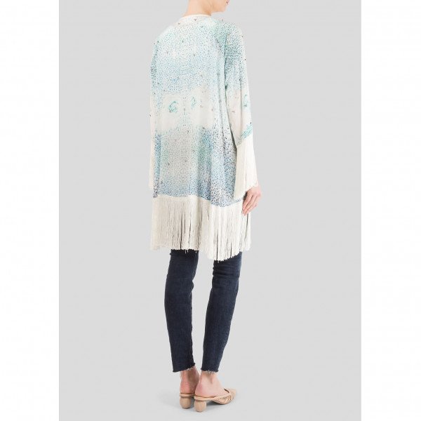 Athena Procopiou Printed Fringed Silk Kimono