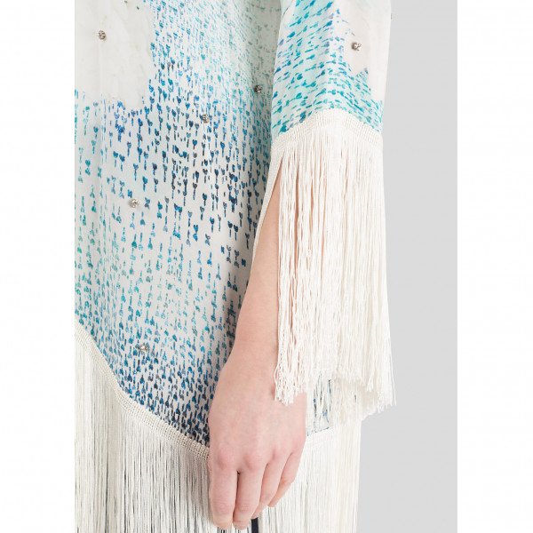 Athena Procopiou Printed Fringed Silk Kimono
