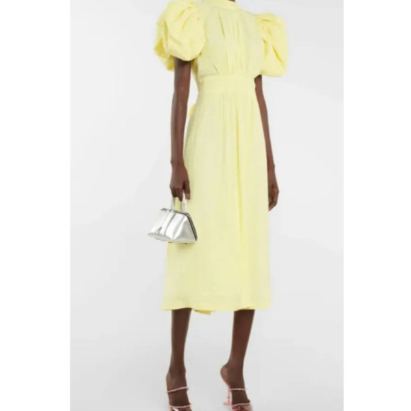 ROTATE Birger Christensen Rotate Noon Yellow Puff Sleeved Dress