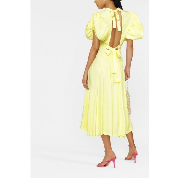 ROTATE Birger Christensen Rotate Noon Yellow Puff Sleeved Dress
