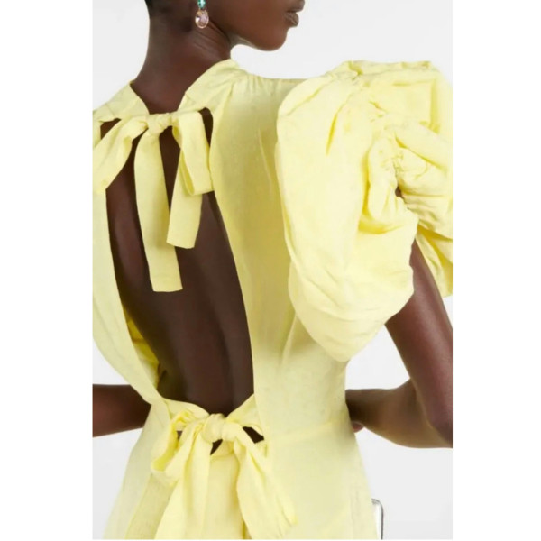 ROTATE Birger Christensen Rotate Noon Yellow Puff Sleeved Dress