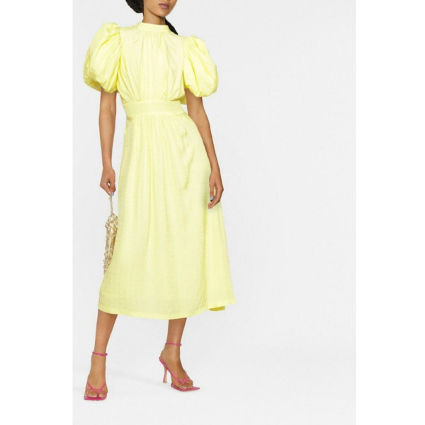 ROTATE Birger Christensen Rotate Noon Yellow Puff Sleeved Dress