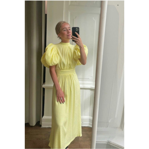 ROTATE Birger Christensen Rotate Noon Yellow Puff Sleeved Dress