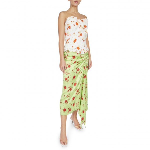 De La Vali Caroline Rose Satin Midi Skirt
