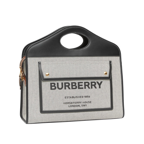 Burberry Two-Tone Canvas and Leather Medium Pocket Tote