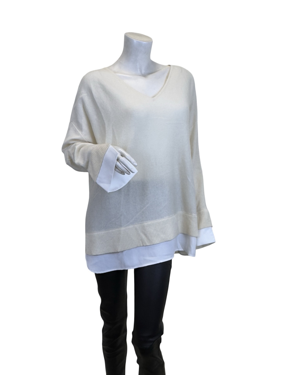 MAX & MOI Cream Cashmere Lounge Set with Cotton Cuffs