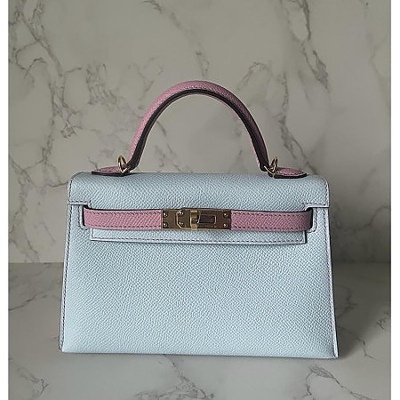 Hermès Mini Kelly Epsom in Blue Brume & Mauve GHW in 2023