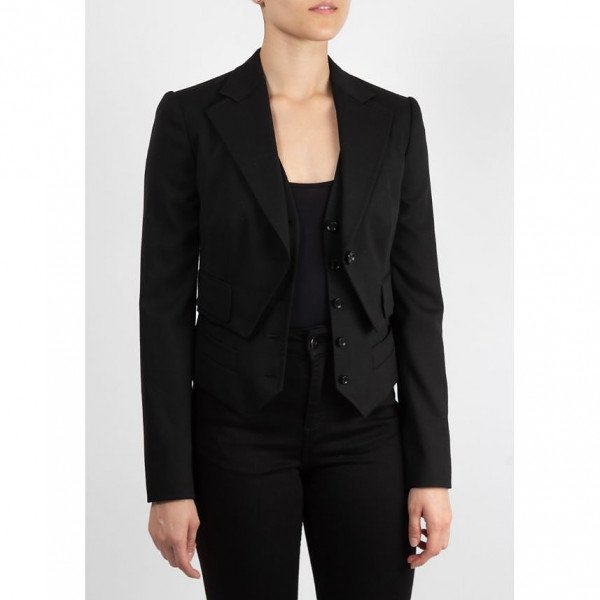 DOLCE & GABBANA Cropped Tuxedo Jacket with Faux Waistcoat