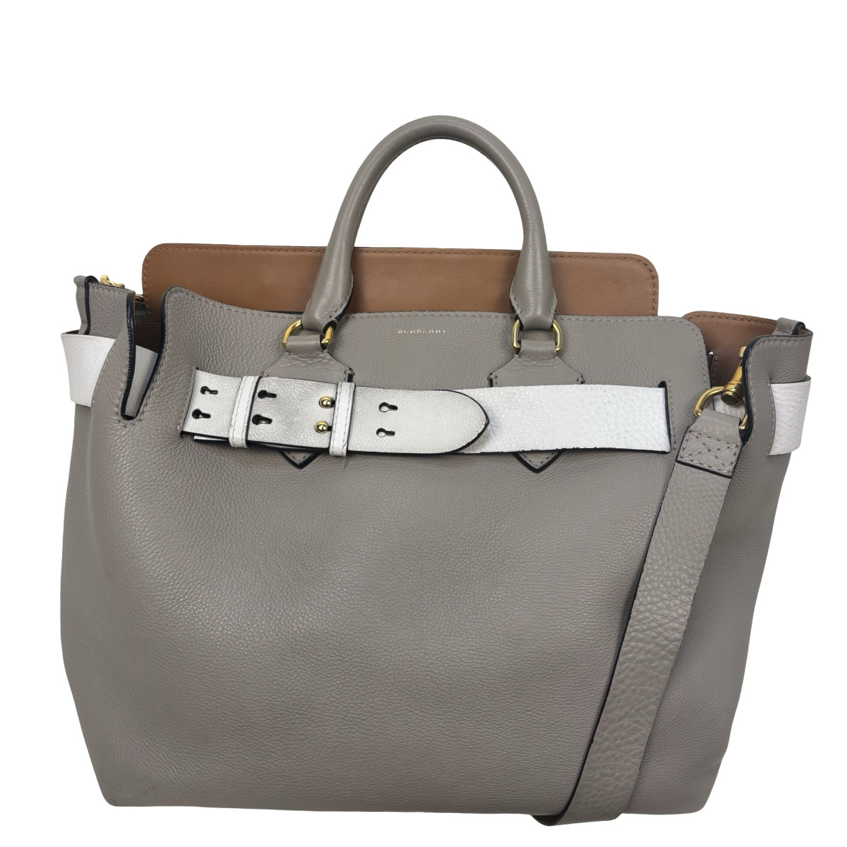 Burberry Grey/White Grained Leather Medium Belt Tote